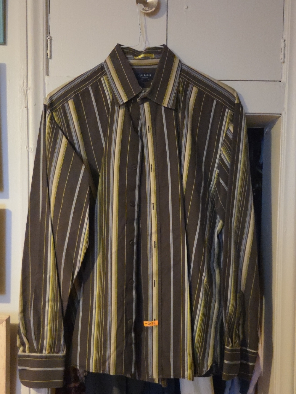 Ted Baker Brown and Yellow Stripe Dress Shirt